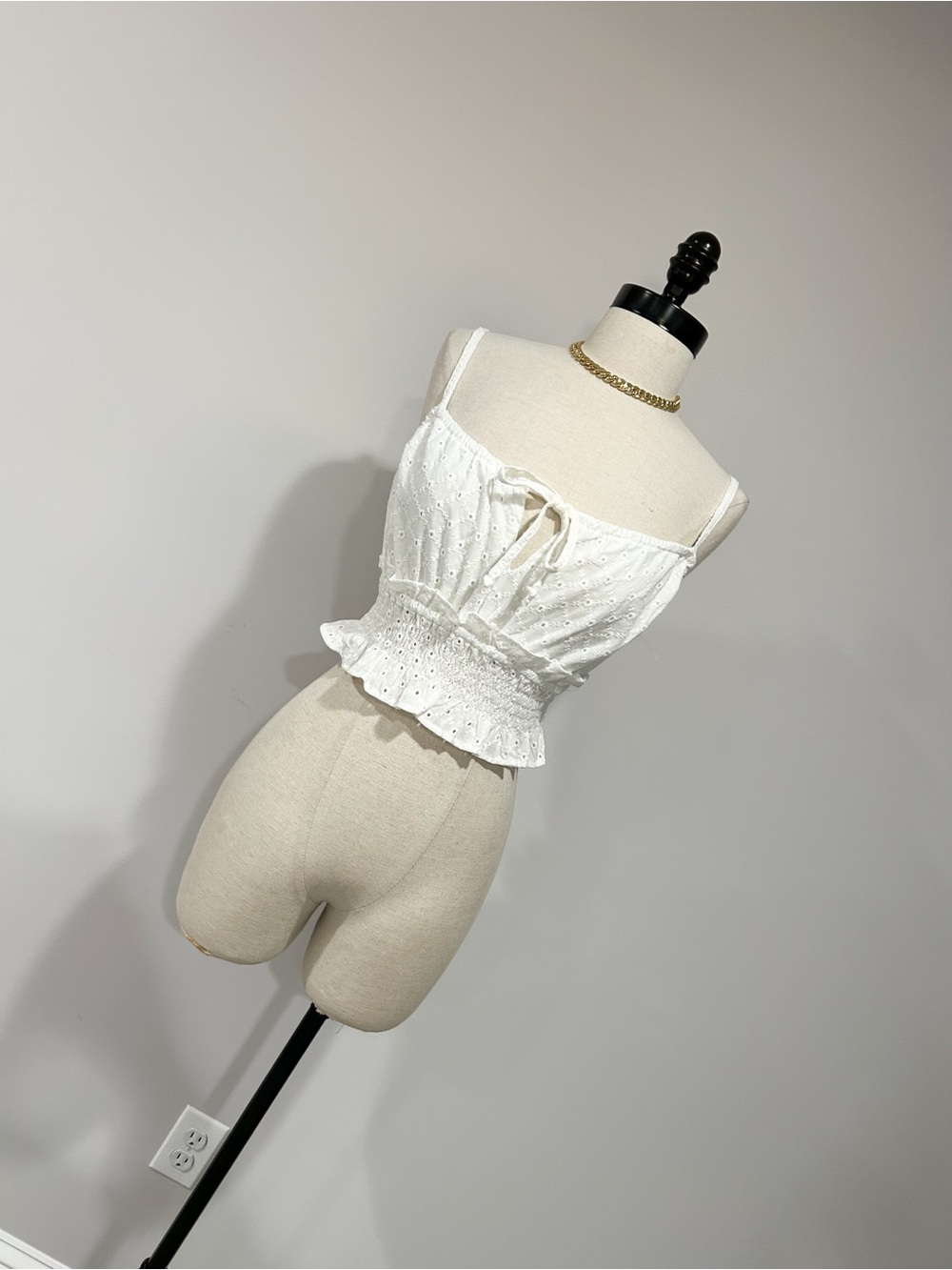 wild fable White Eyelet Smocked Crop Cami